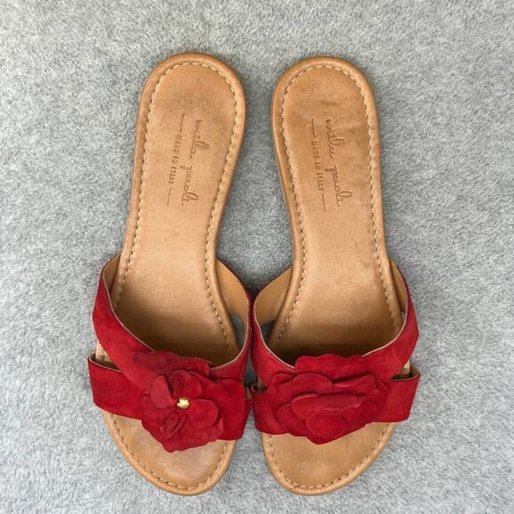 Mila Paoli Floral Suede Leather Slip On Flat Slide Sandal-Red Flower-Women 9.5 - Picture 4 of 13